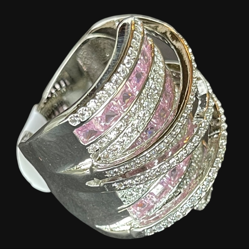 .925 Sterling Silver Pink Statement Ring The Lubiana - Picture 5 of 11
